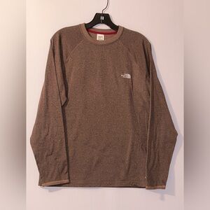 The North Face Vapor Wick Men's Brown Long Sleeve Logo Crew Neck Shirt Medium